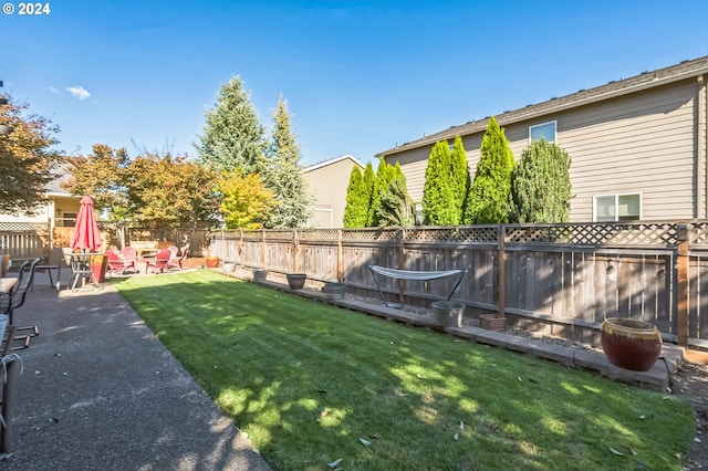 view of yard featuring a patio area and a deck