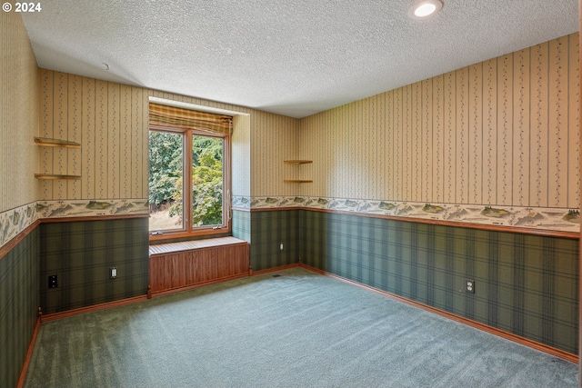 spare room featuring carpet floors and a textured ceiling