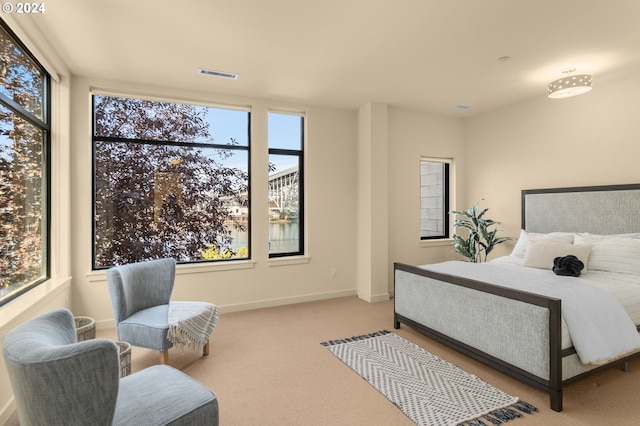 bedroom featuring carpet flooring, visible vents, and baseboards