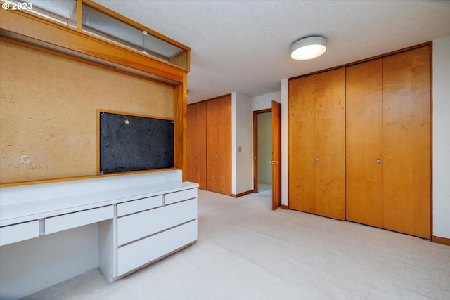 unfurnished office featuring a textured ceiling and light colored carpet