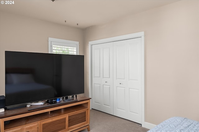 carpeted bedroom featuring a closet