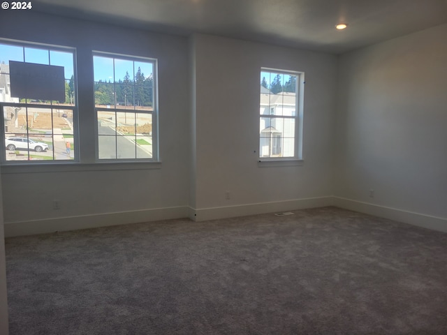 empty room with plenty of natural light and dark carpet