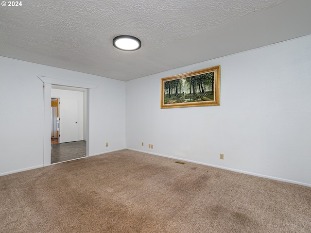 spare room with a textured ceiling and carpet flooring