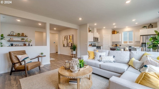 living room featuring dark hardwood / wood-style floors