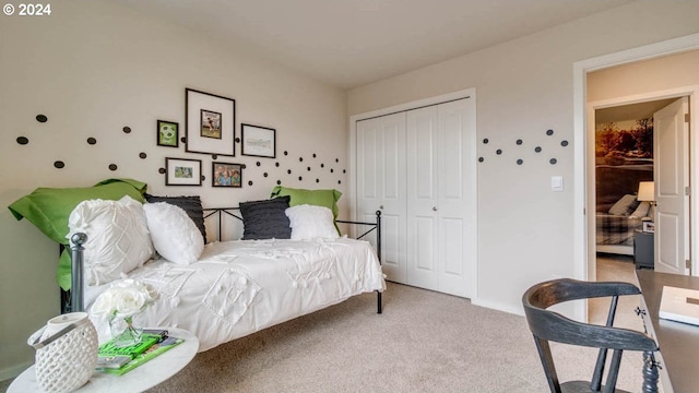 carpeted bedroom featuring a closet