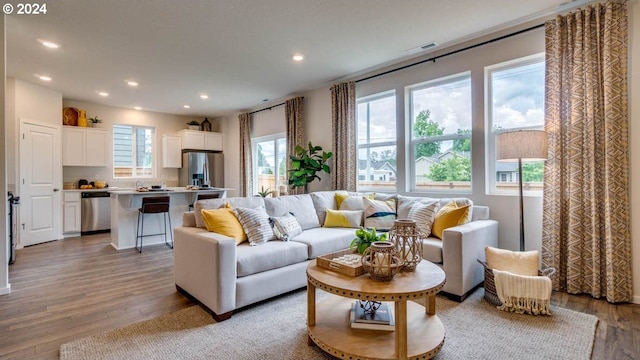 living room with hardwood / wood-style floors