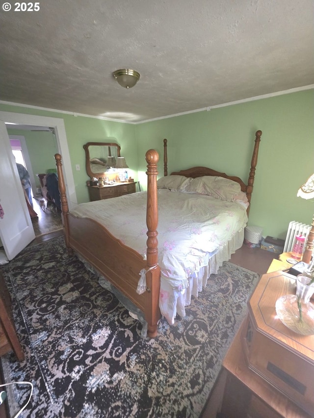 bedroom featuring crown molding and a textured ceiling