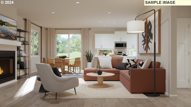 living room with light hardwood / wood-style flooring