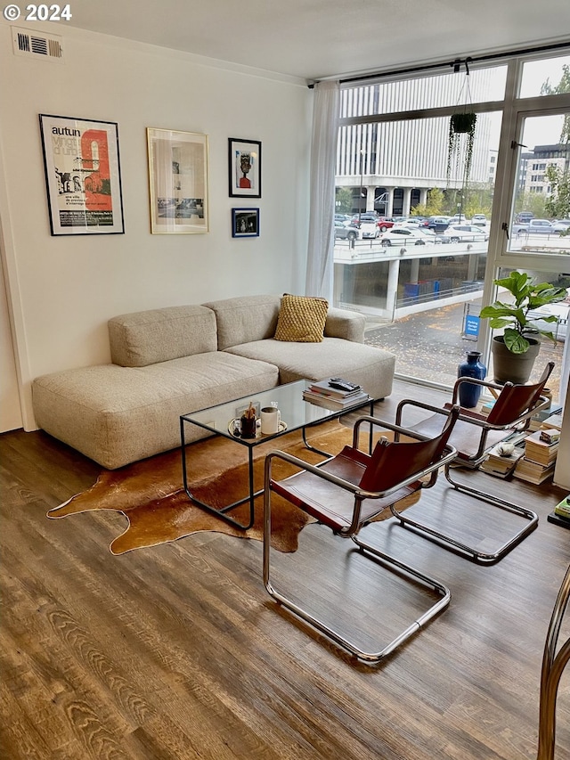 living room with hardwood / wood-style floors