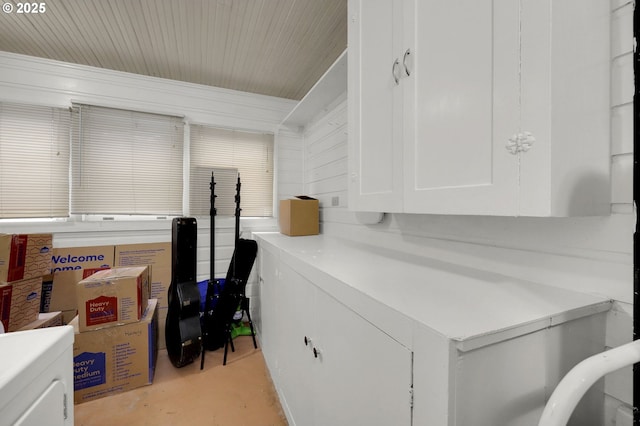 clothes washing area featuring cabinets