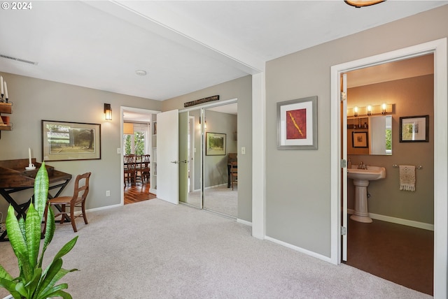 office space with light colored carpet