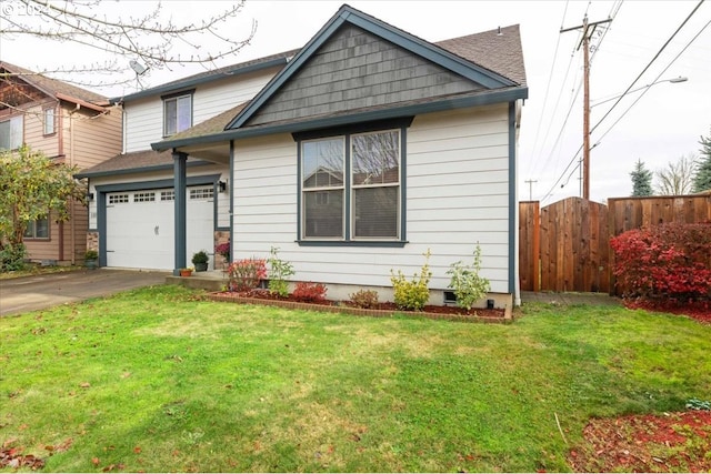 view of front facade featuring a front lawn and a garage