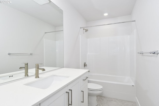 full bathroom with toilet, vanity, bathing tub / shower combination, and tile patterned floors