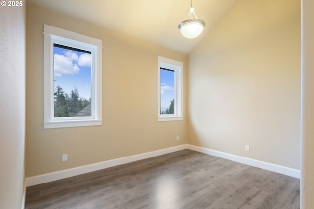 unfurnished room with vaulted ceiling and hardwood / wood-style floors