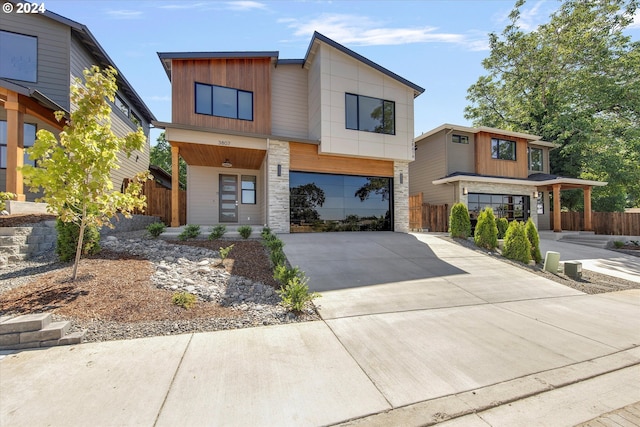 contemporary home with a garage