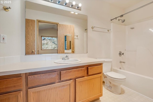 full bathroom with toilet, shower / bath combination, and vanity