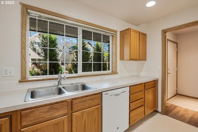 kitchen featuring light wood-type flooring, dishwasher, and sink