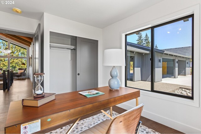 office space featuring hardwood / wood-style floors