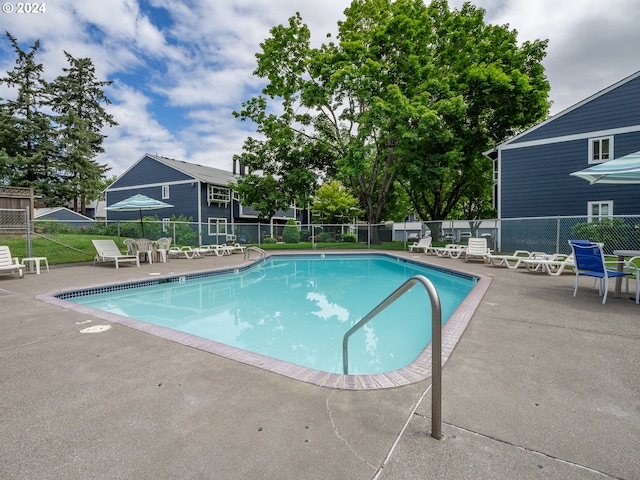 view of swimming pool with a patio