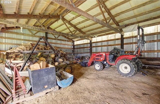 garage with metal wall