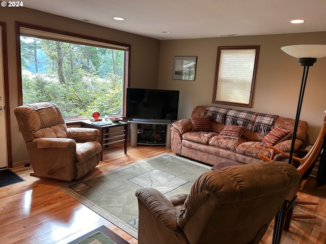 living room with light wood-type flooring