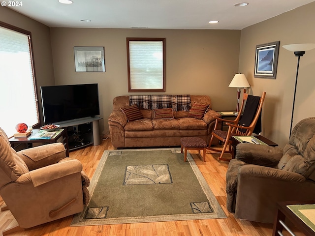 living room with light hardwood / wood-style floors