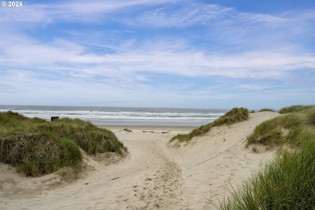 property view of water with a beach view