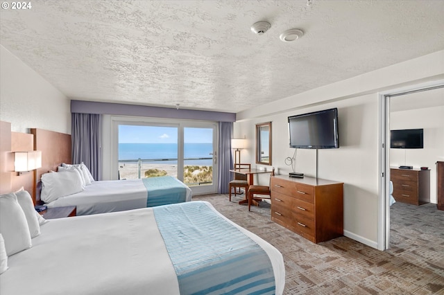 bedroom featuring light colored carpet