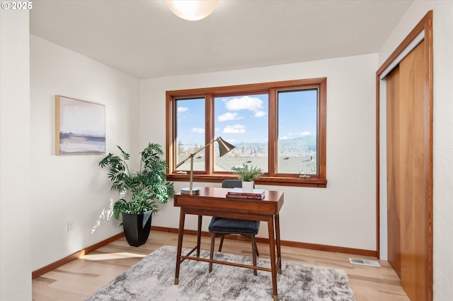 office space featuring light hardwood / wood-style floors