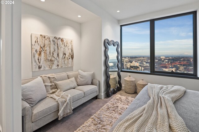 bedroom featuring carpet flooring and recessed lighting