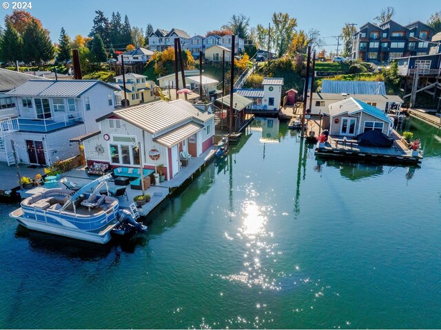 view of dock with a water view