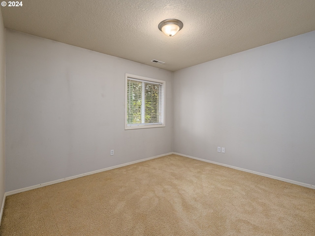 empty room featuring light carpet and a textured ceiling