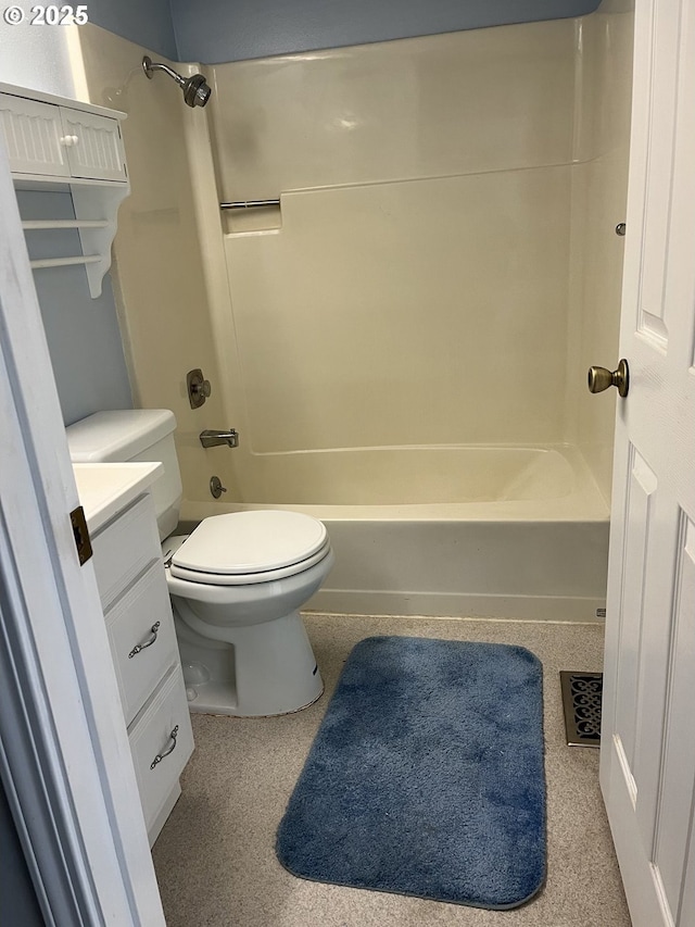 full bathroom with toilet, bathing tub / shower combination, and vanity