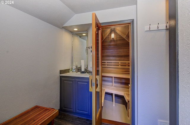 view of sauna featuring hardwood / wood-style floors