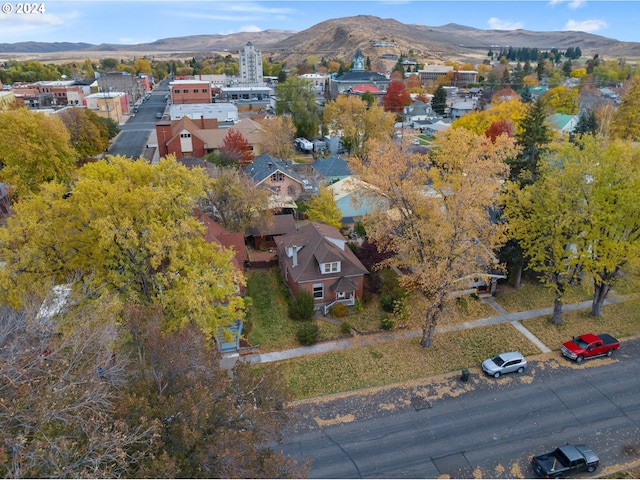 birds eye view of property featuring a mountain view