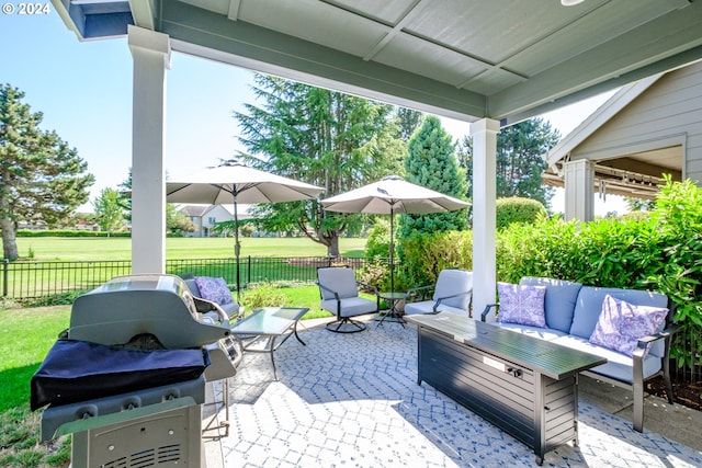 view of patio / terrace with outdoor lounge area and grilling area