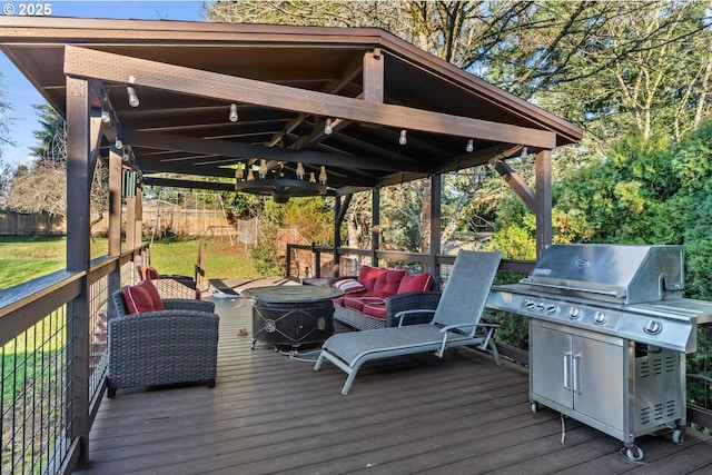 wooden deck featuring an outdoor living space