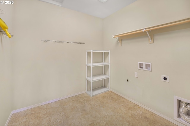 washroom featuring washer hookup, laundry area, electric dryer hookup, and baseboards