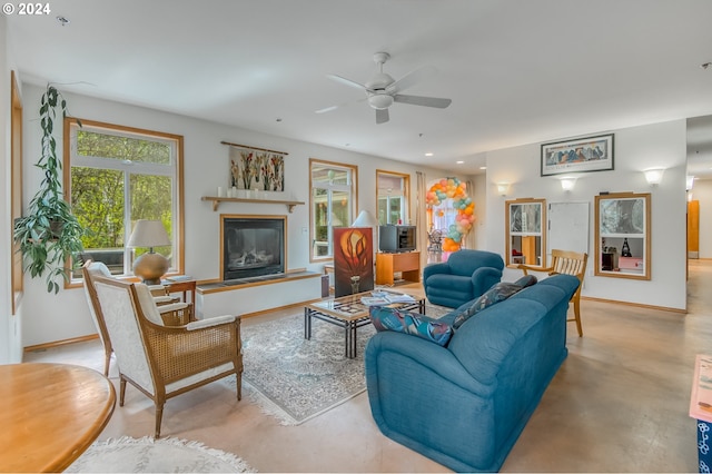 living room with ceiling fan