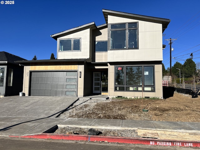 contemporary home featuring a garage