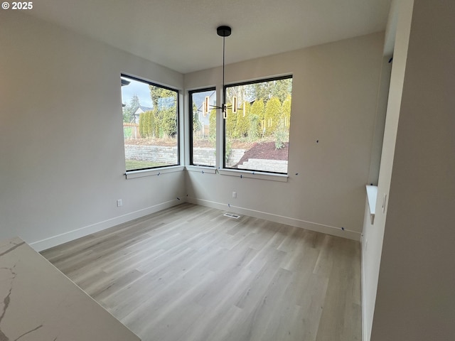 unfurnished dining area featuring light hardwood / wood-style flooring