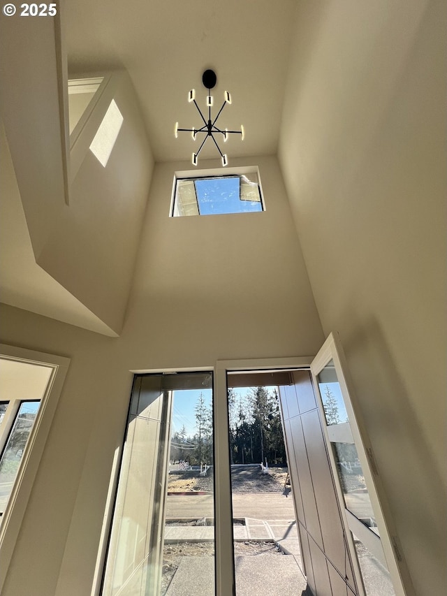 interior details with a chandelier