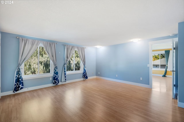 spare room with baseboards, a healthy amount of sunlight, and light wood-style floors