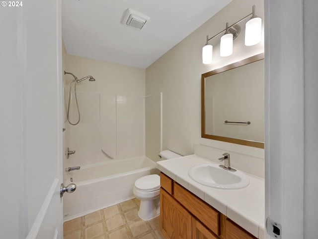 full bathroom featuring vanity, toilet, and bathing tub / shower combination