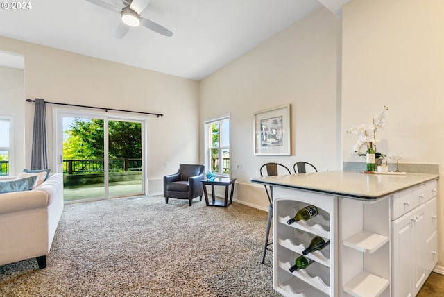 interior space featuring ceiling fan