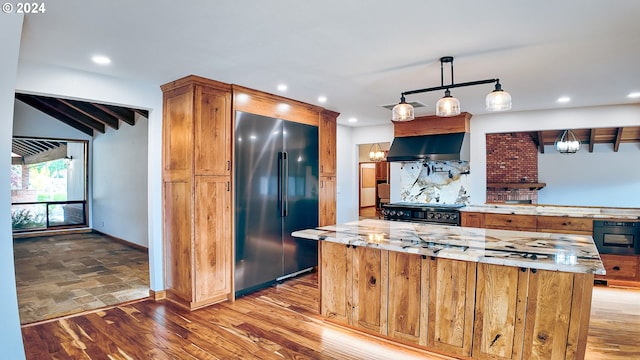 1081 Umpqua College Rd, Roseburg, OR 97470 - kitchen featuring black appliances, range hood, decorative backsplash, a center island, and recessed lighting