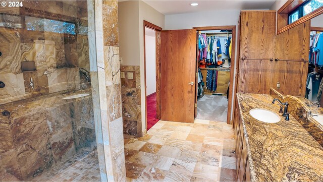 1081 Umpqua College Rd, Roseburg, OR 97470 - full bathroom with vanity, a walk in closet, and tiled shower