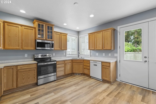 kitchen featuring appliances with stainless steel finishes, light hardwood / wood-style floors, and sink