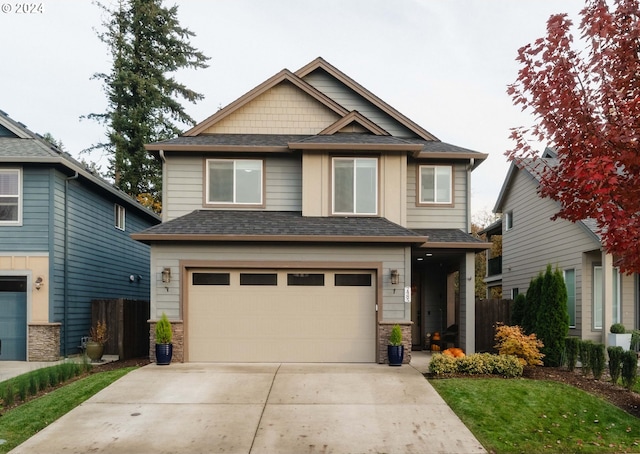 craftsman inspired home with a garage