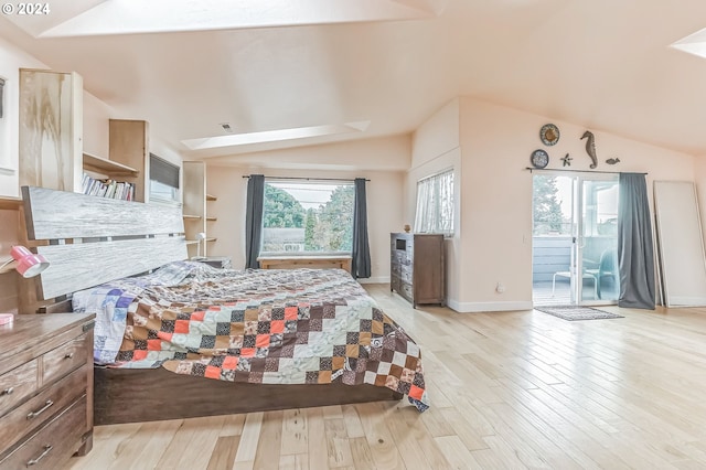 314 S Hazel St, Brookings, OR 97415 - bedroom with vaulted ceiling, access to exterior, light wood-type flooring, and baseboards